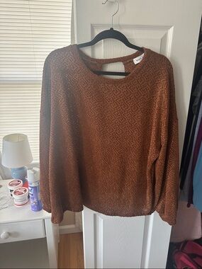 City Studio Rust Brown Open-Back Crew Neck Sweater